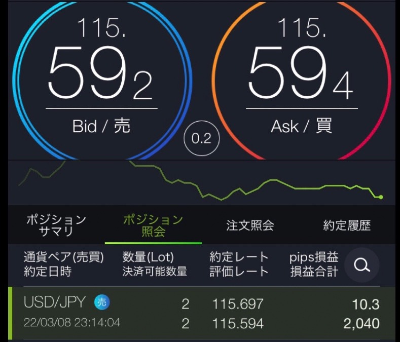 FXの取引画面です