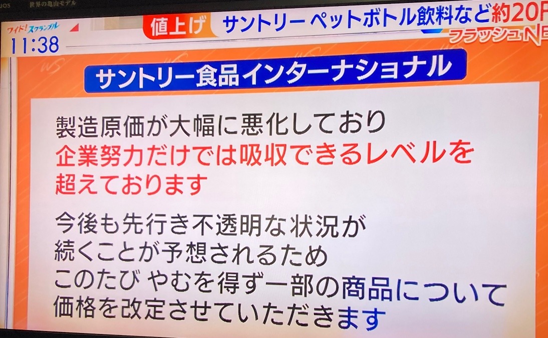 食品が軒並み値上げ….