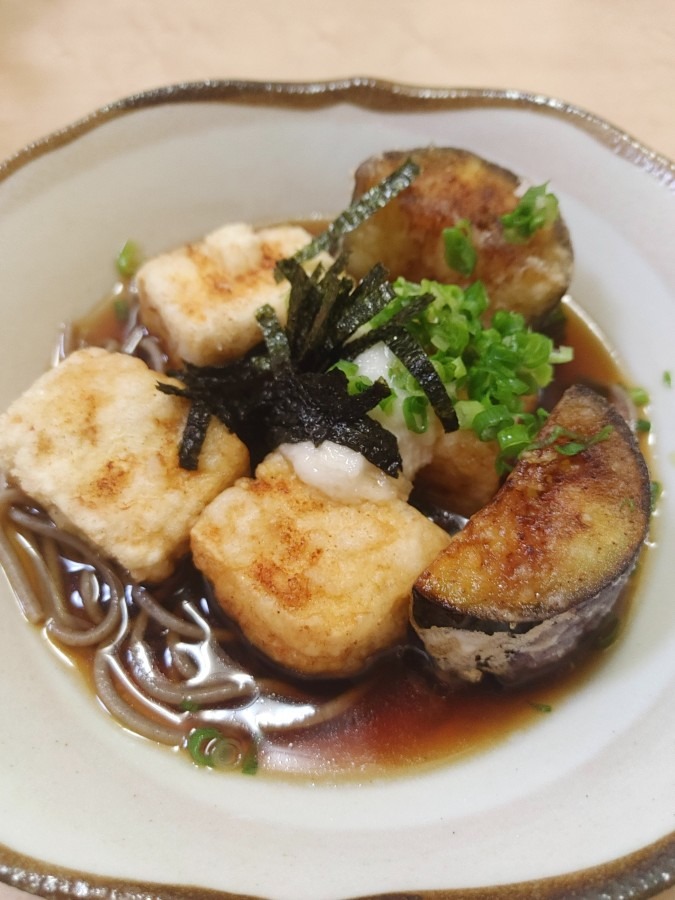 揚げ出し豆腐なす&蕎麦入り🍴😊