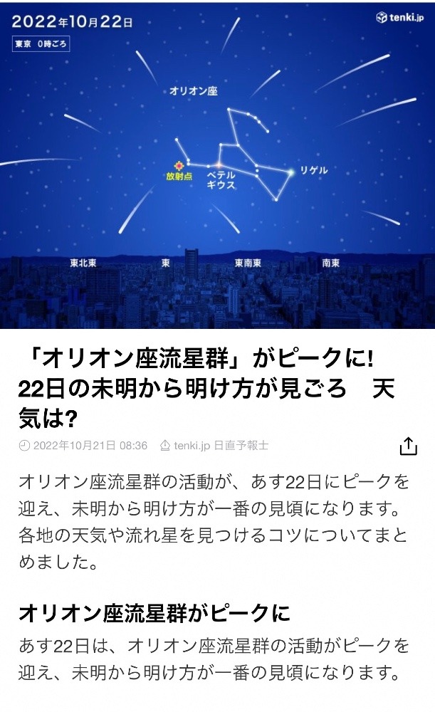 オリオン座流星群⭐️⭐️⭐️