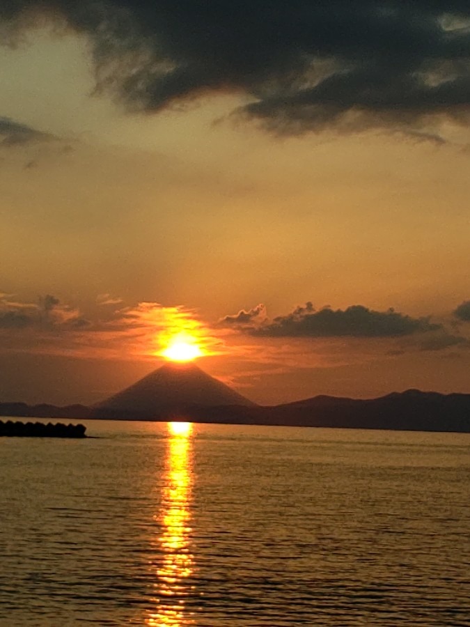 開聞岳の夕焼け🌇頂上に🌞