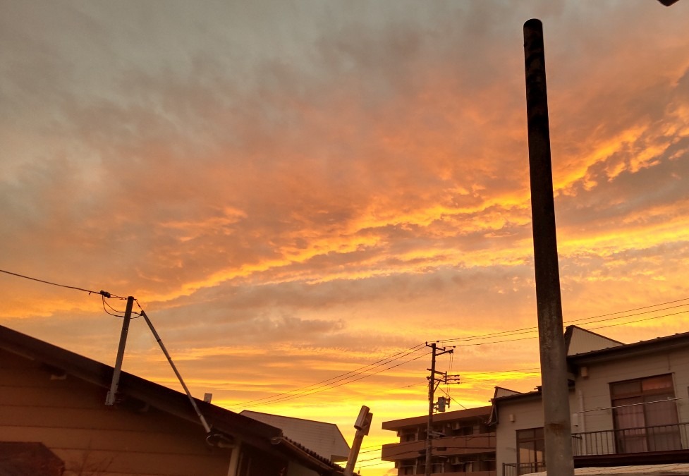 穏やかな、凄い夕焼けです。