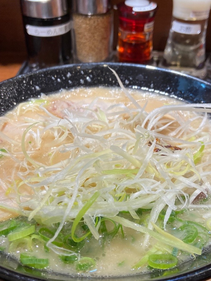 一竜の豚骨ラーメン　煮卵　ネギ