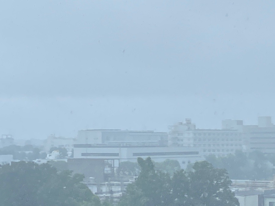 今朝の富士山　台風襲来の直前の雨の中